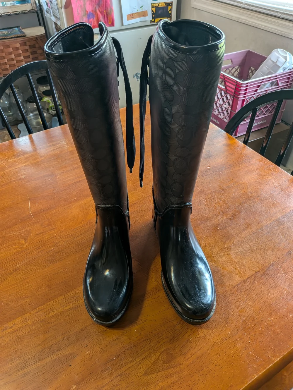 Tall Black Logo-Print Rain Boots